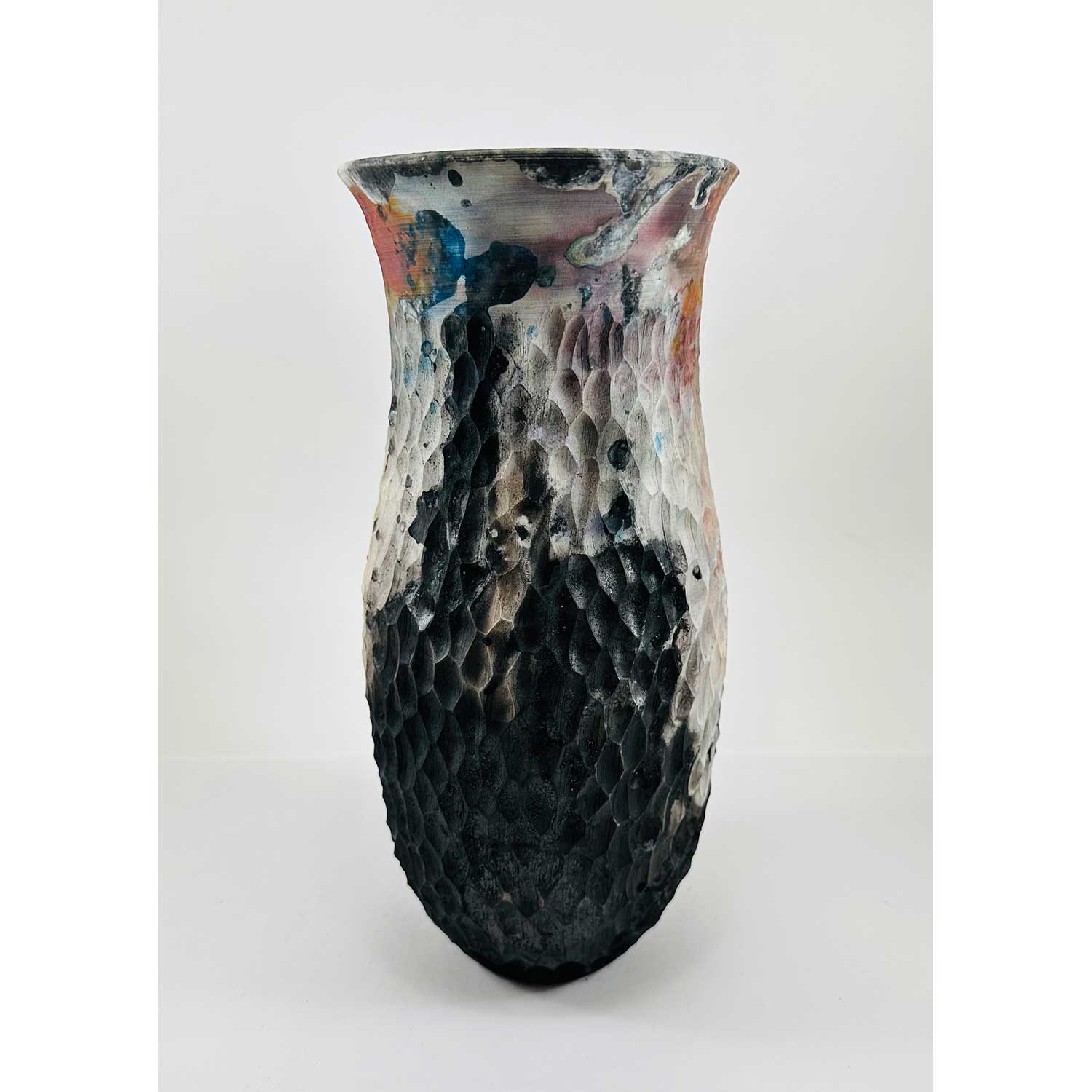 Carved Barrel Fired Vase 2- Petroff Gallery - Ceramics 