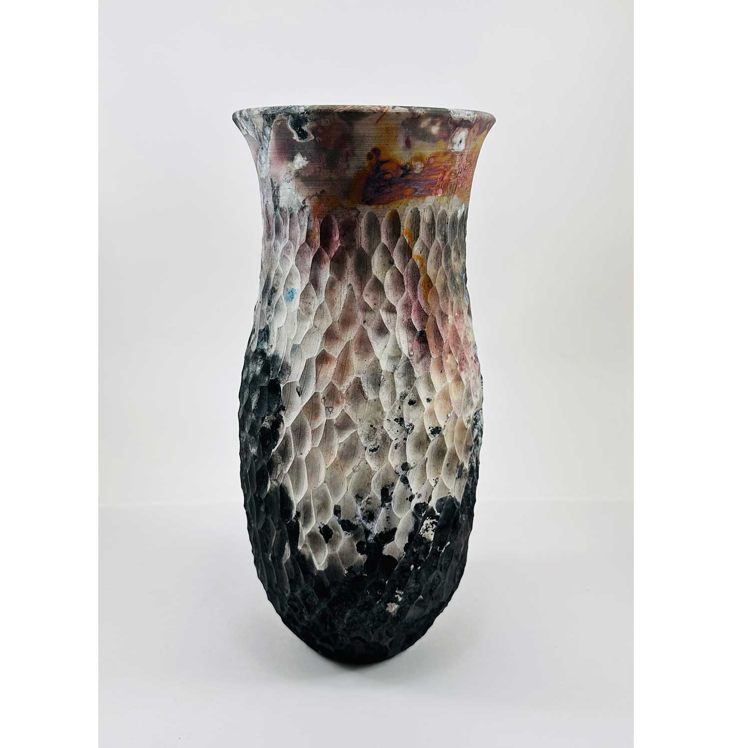 Carved Barrel Fired Vase 2- Petroff Gallery - Ceramics 