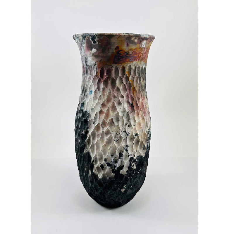 Carved Barrel Fired Vase 2- Petroff Gallery - Ceramics 