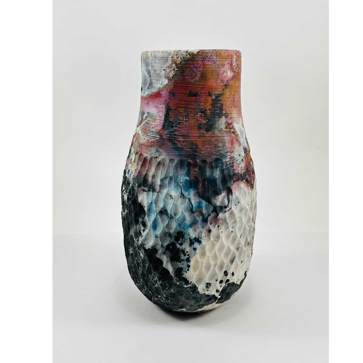 Carved Barrel Fired Vase 3 - Petroff Gallery - Ceramics