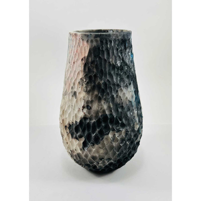 Carved Barrel Fired Vase 4 - Petroff Gallery - Ceramics