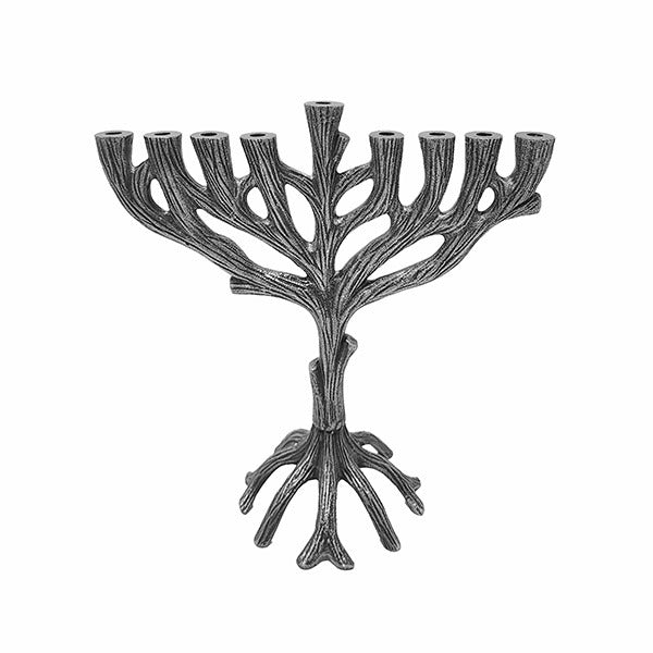 Textured Silver Tree of Life Menorah - Petroff Gallery - Judaica
