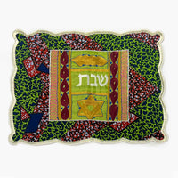 Challah Cover - Magen David green/red - Petroff Gallery - Judaica