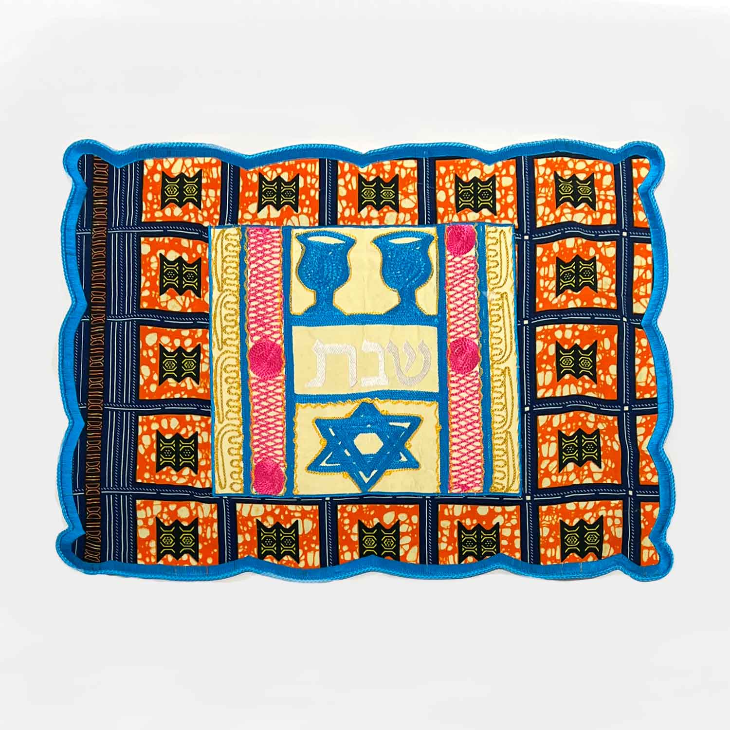Challah Cover - Kiddush Cups orange/blue - Petroff Gallery - Judaica