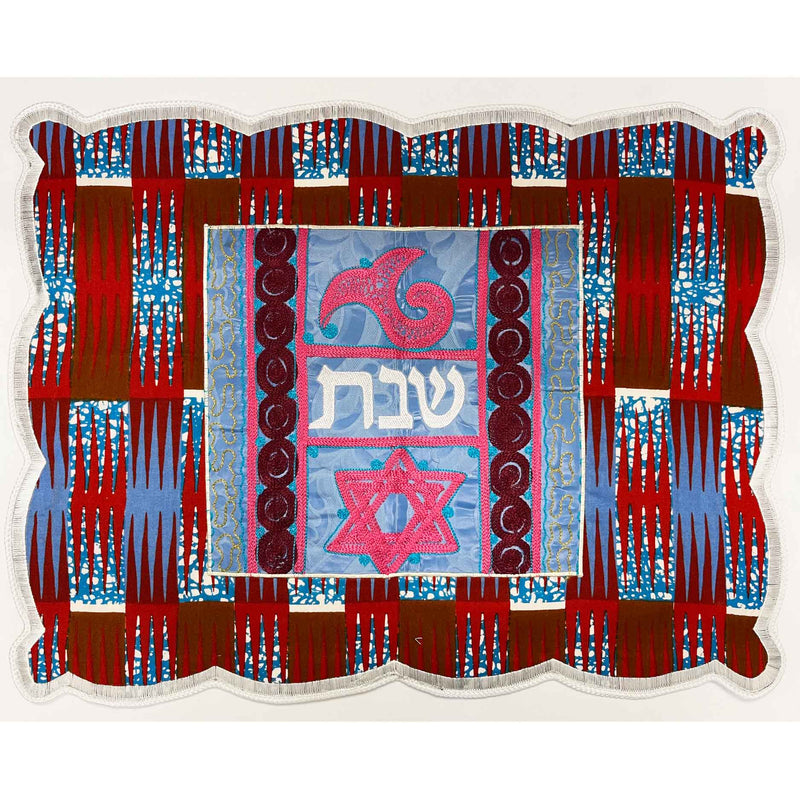Challah Cover Magen David Red/Blue- Petroff Gallery - Judaica Art