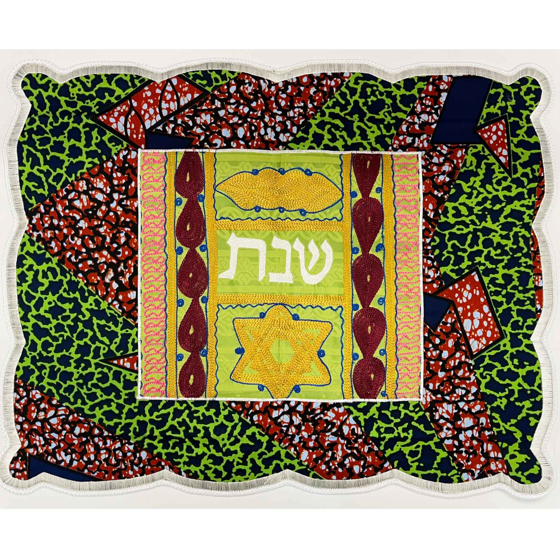 Challah Cover Magen David Green/Red - Petroff Gallery - Judaica Art