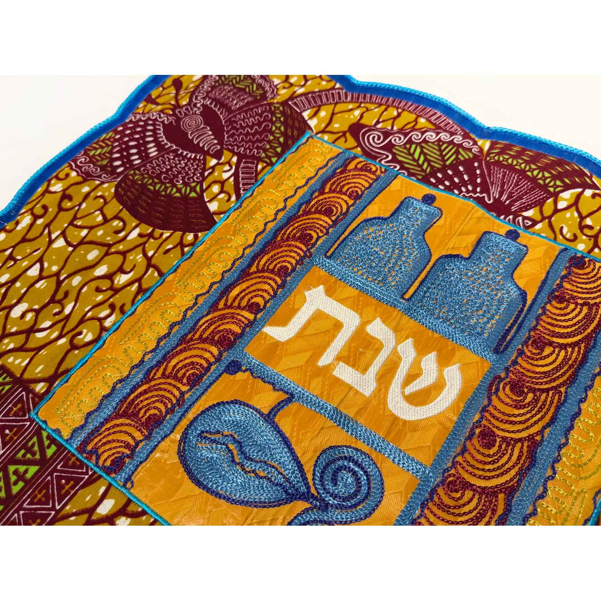 Challah Cover Wine Bottles Tan - Petroff Gallery - Judaica
