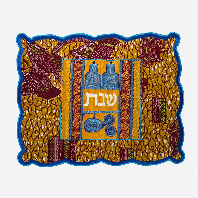 Challah Cover Wine Bottles Tan - Petroff Gallery - Judaica