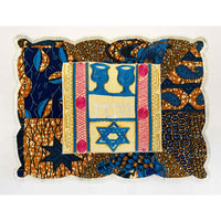 Challah Cover Kiddush Cup Magen David Orange/Blue- Petroff Gallery - Judaica