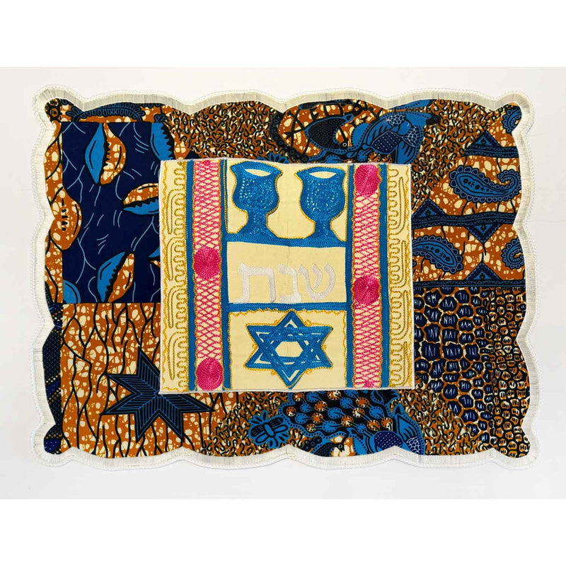 Challah Cover Kiddush Cup Magen David Orange/Blue- Petroff Gallery - Judaica