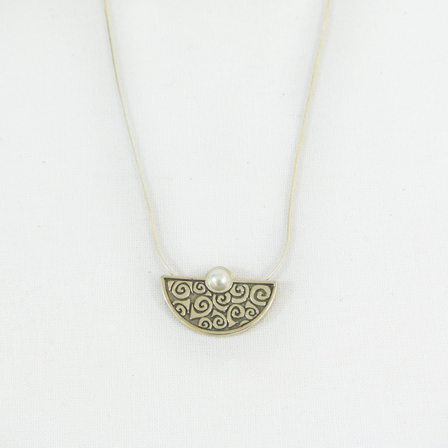 Half Moon With Pearl Stone Necklace - Petroff Gallery