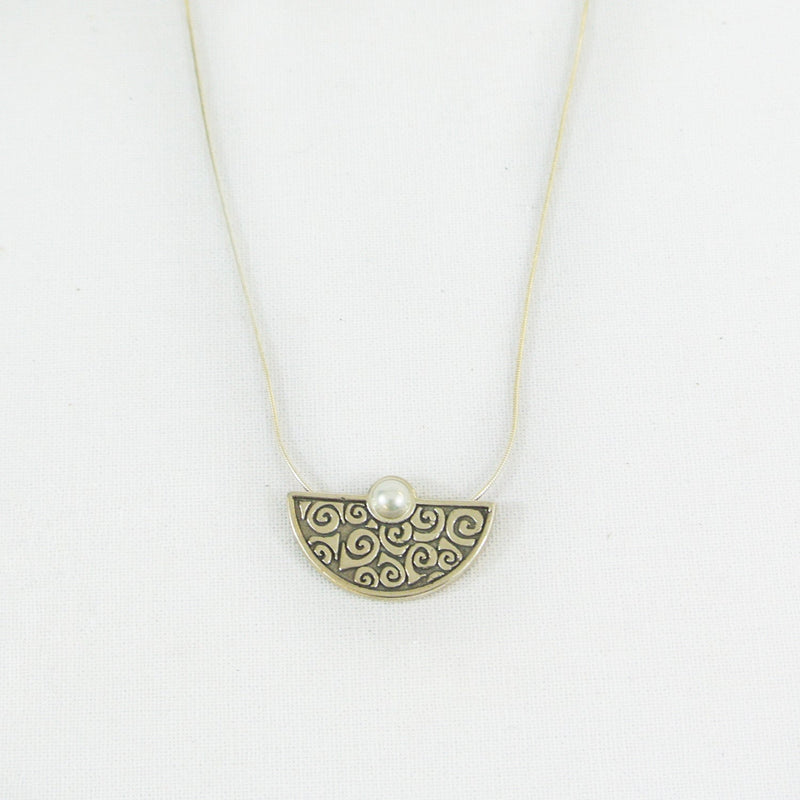 Half Moon With Pearl Stone Necklace - Petroff Gallery