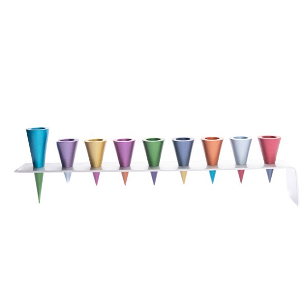Hanukkah Menorah Metal Strip Cone Multi - Petroff Gallery - Judaica 