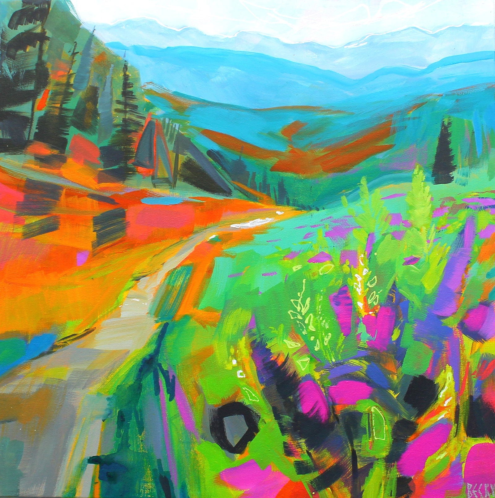 Hiking Day 16" x 16" - Petroff Gallery -  - Becky Holuck - Hiking Day 16x16