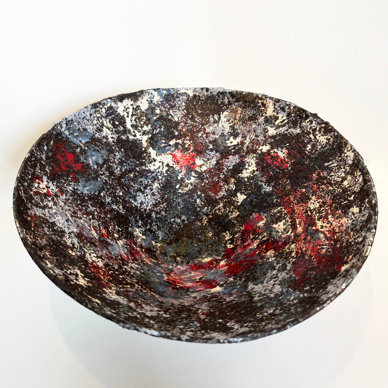 Makiko Hicher - Red Black and White Bowl, 5.5" x 13" x 13"