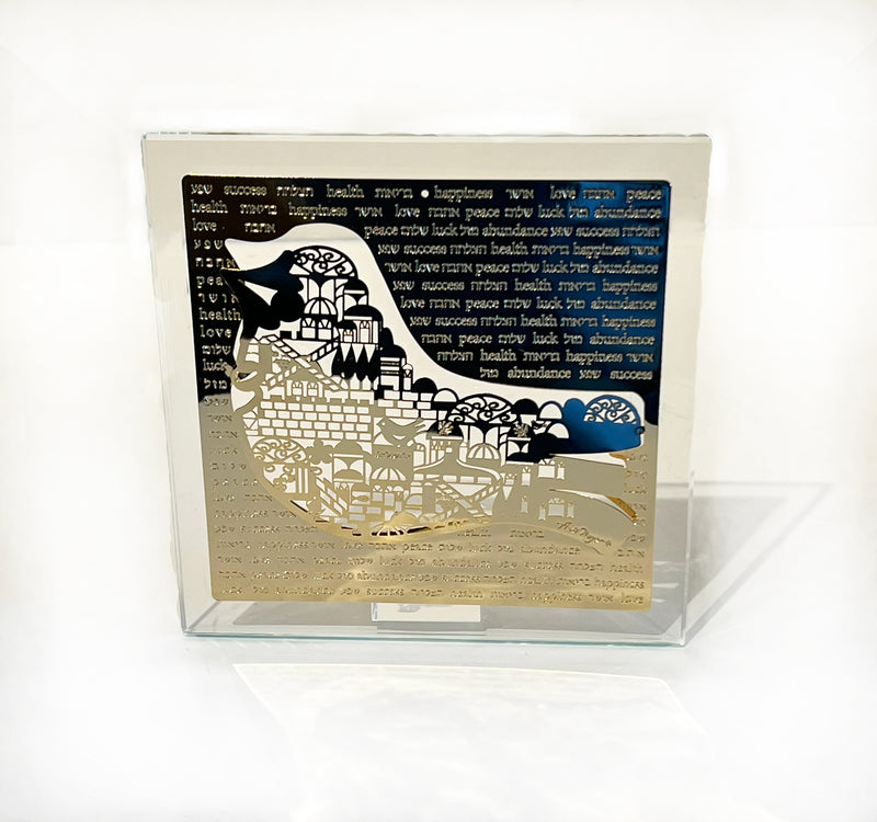 14k Gold Plated Crystal Dove - Petroff Gallery - Judaica