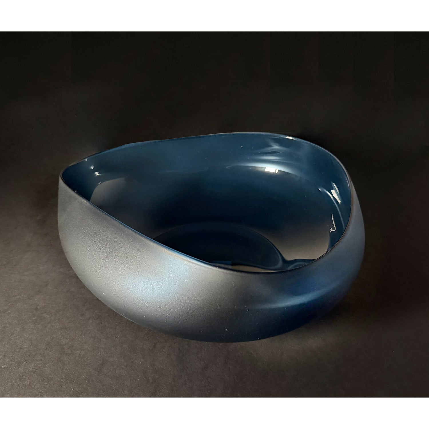 Medium Steel Blue Topography Bowl - Petroff Gallery - Glass Art