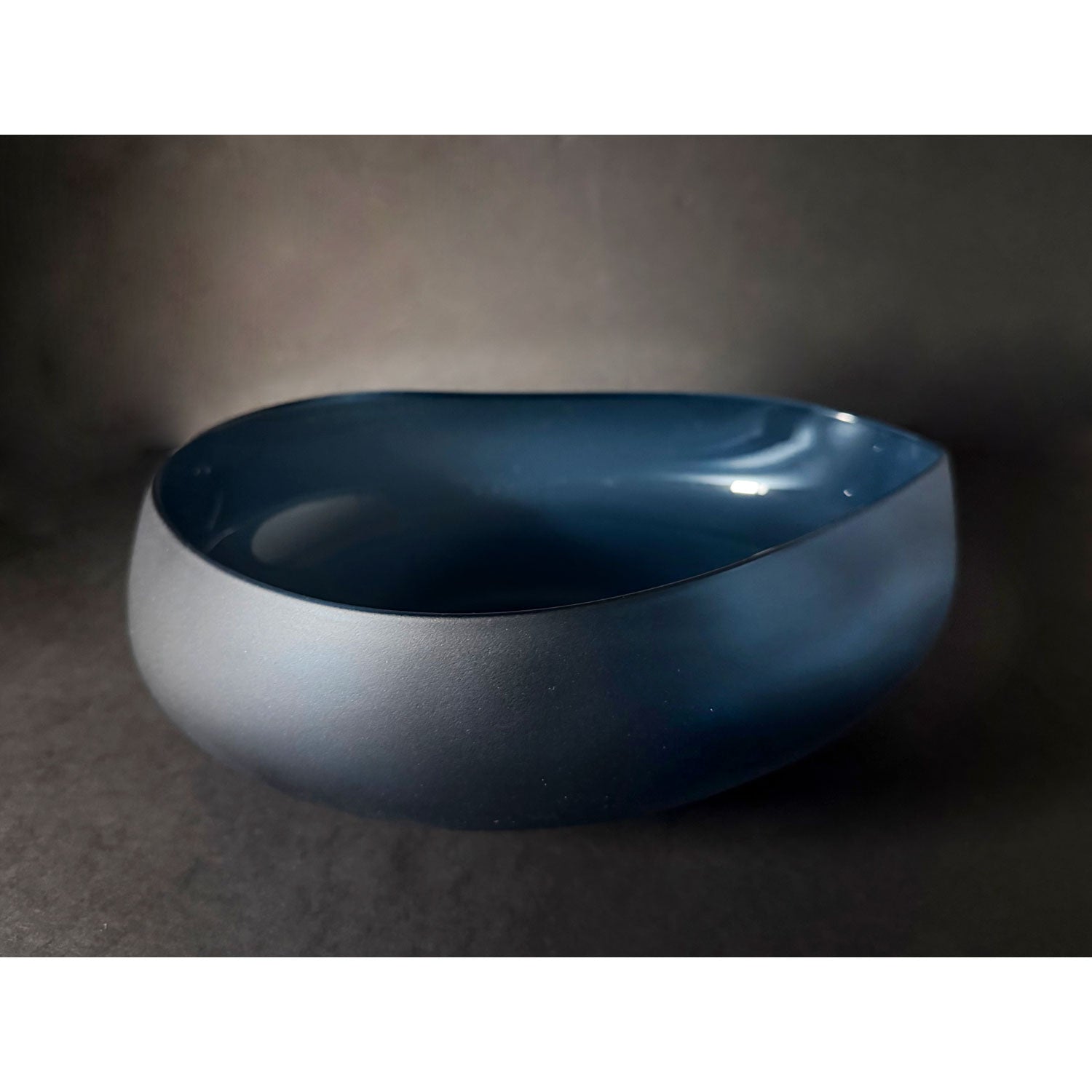 Medium Steel Blue Topography Bowl - Petroff Gallery - Glass Art