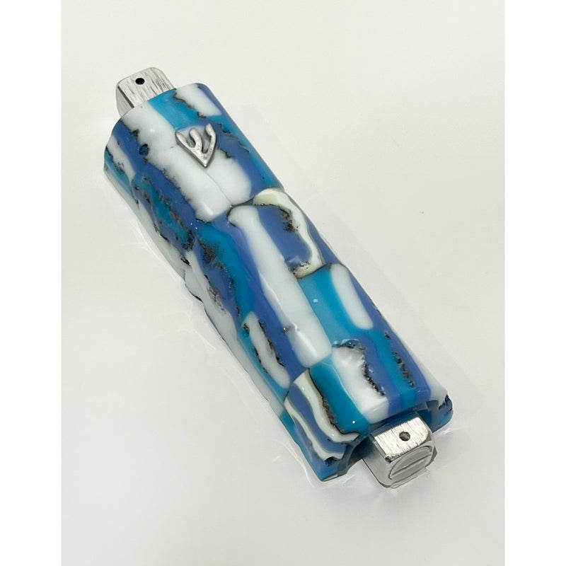 Lesley & Al Kroach - Turquoise and White Mezuzah