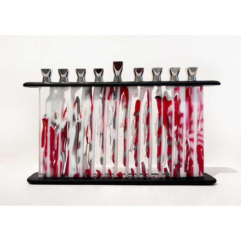 Red and Pink Menorah - Petroff Gallery - Judaica