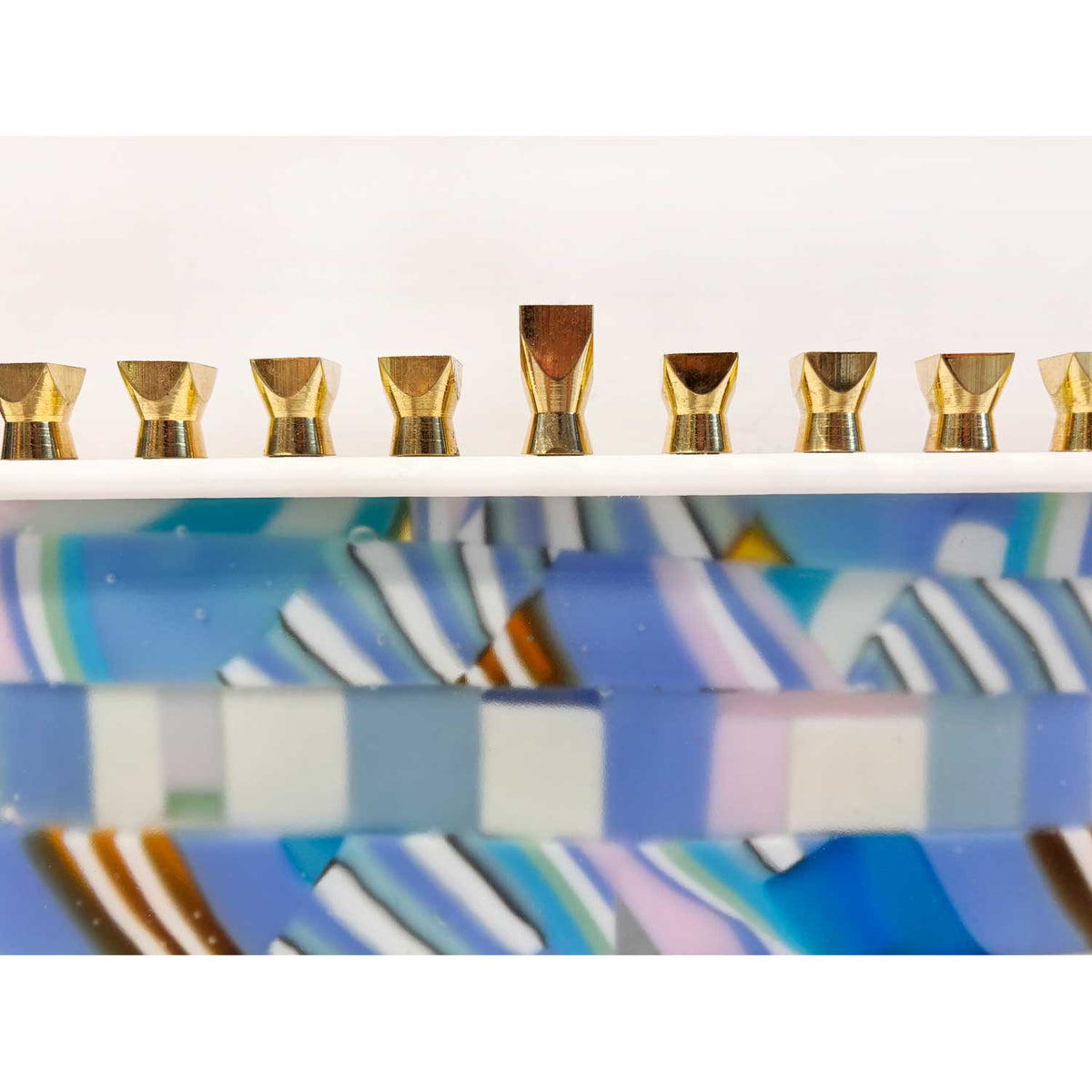 Pastel Pink and Blue Quilt Menorah - Petroff Gallery - Judaica