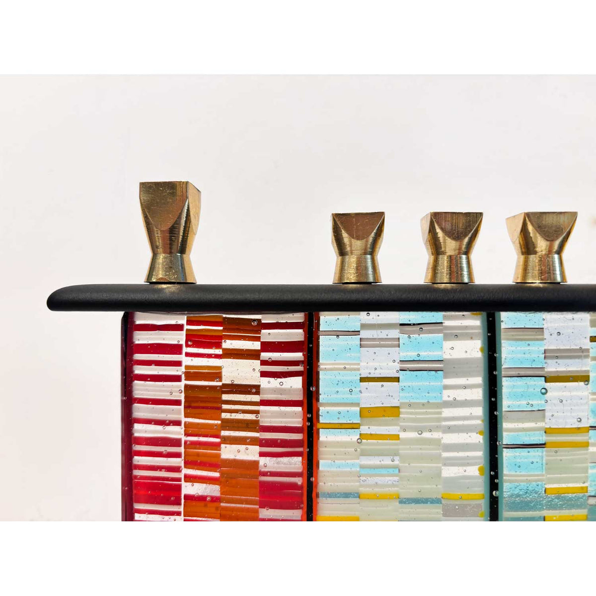 Multicolour Horizontal Stripes Menorah - Petroff Gallery - Judaica