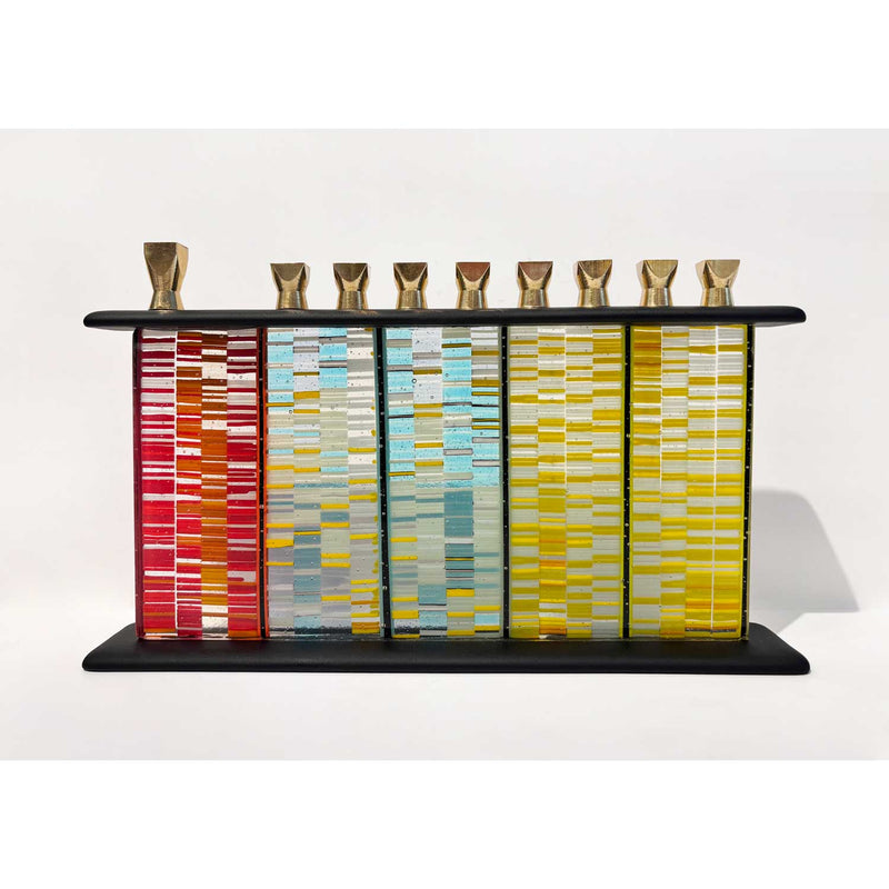 Multicolour Horizontal Stripes Menorah - Petroff Gallery - Judaica