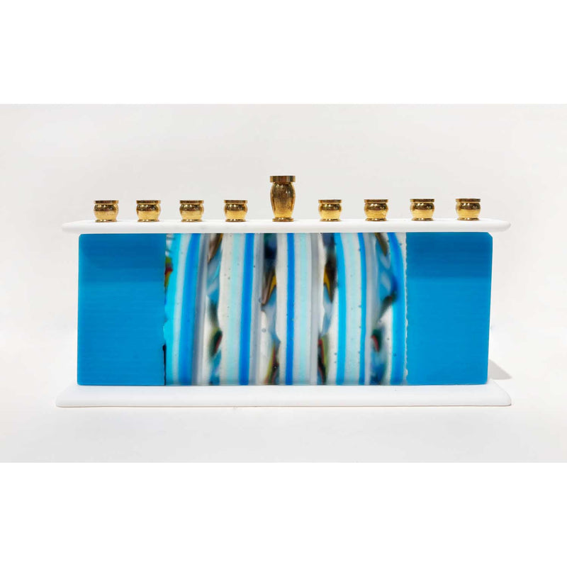 Blue Stripes Menorah - Petroff Gallery - Judaica