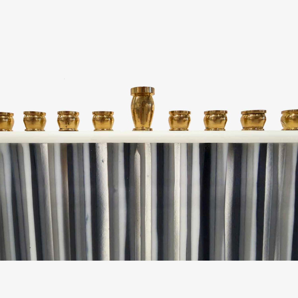 Grey Stripes Menorah Detail View - Petroff Gallery - Judaica