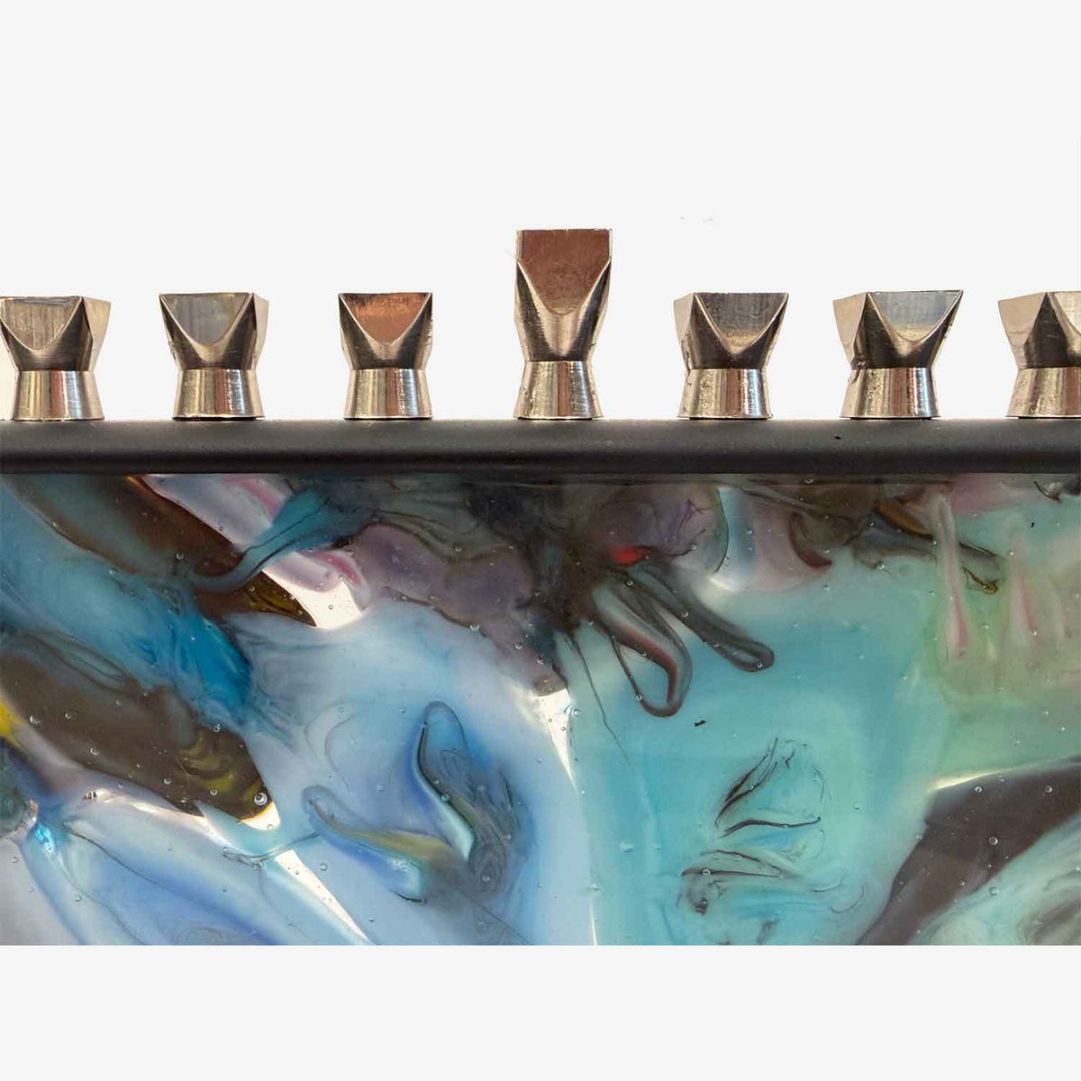 Marbled Menorah Detail View - Petroff Gallery - Judaica