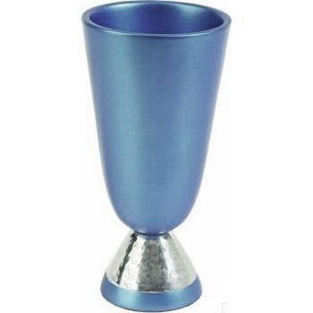 Yair Emanuel - Blue Kiddush Cup with Hammer Work Detail
