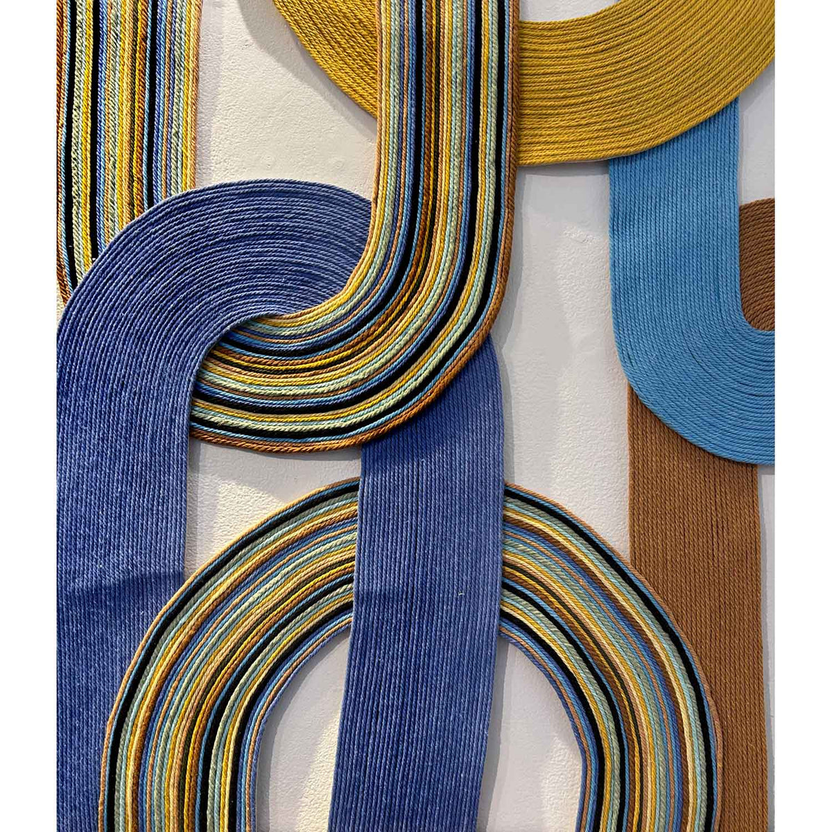 Loops Blues and Multi Stripes 35.5" x 24" Detail View - Petroff Gallery - Mixed Media Art