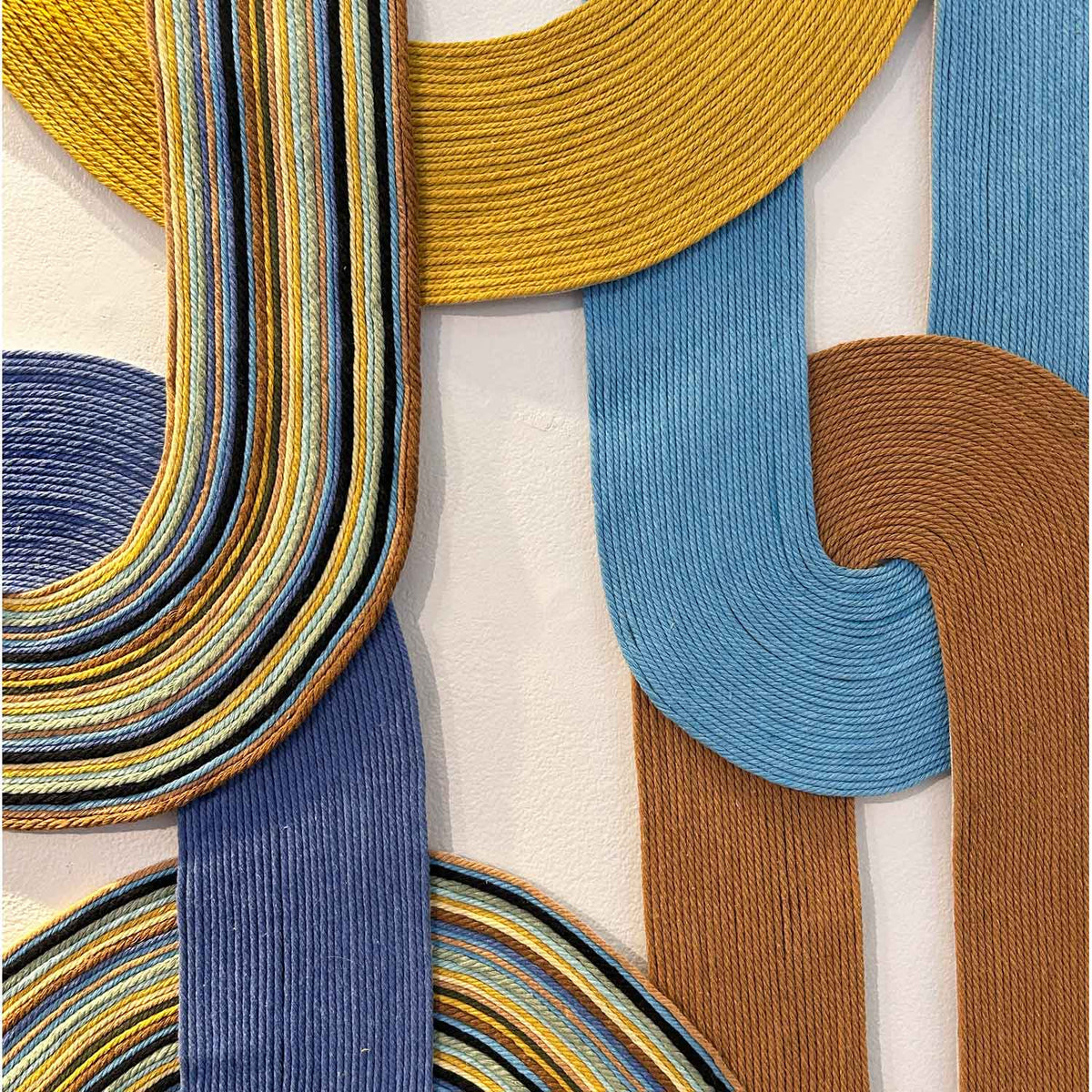 Loops Blues and Multi Stripes 35.5" x 24" Detail View - Petroff Gallery - Mixed Media Art