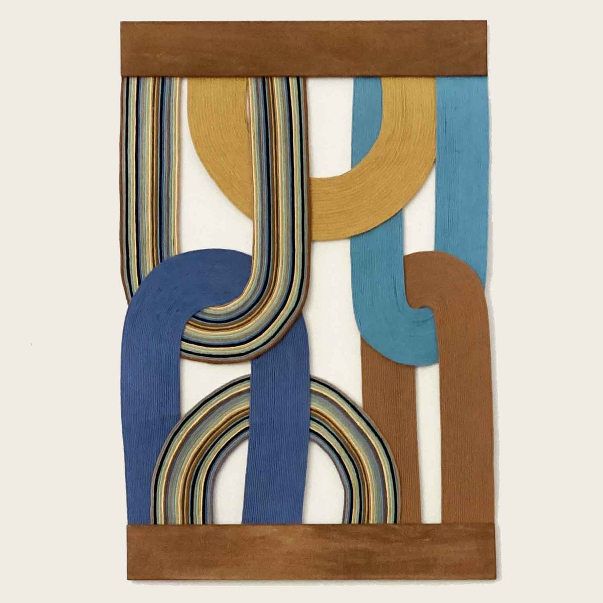 Loops Blues and Multi Stripes 35.5" x 24" - Petroff Gallery - Mixed Media Art