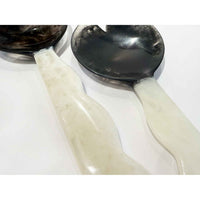 Large Black & White Salad Servers Detail - Petroff Gallery 