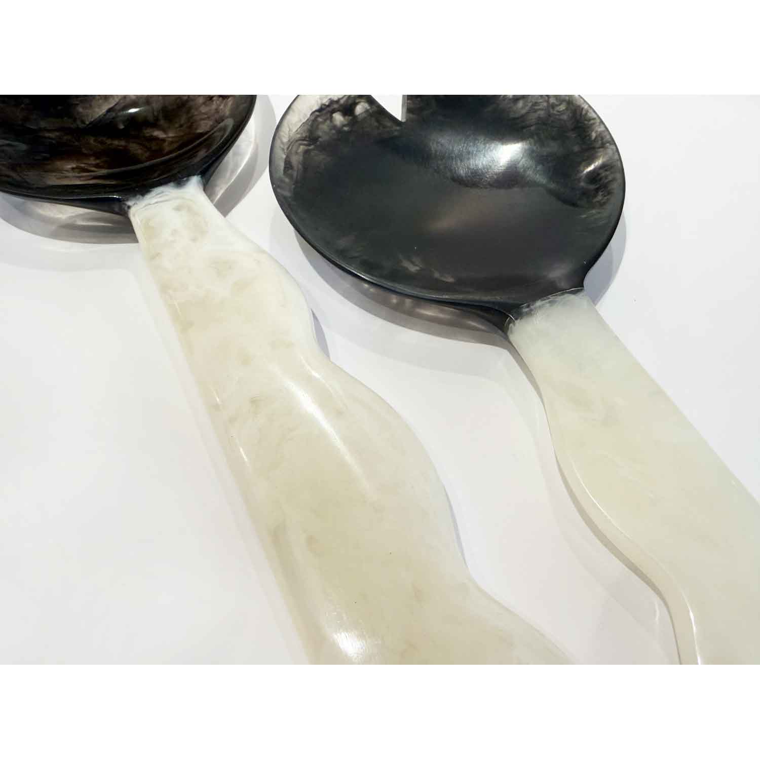 Large Black & White Salad Servers Detail - Petroff Gallery 