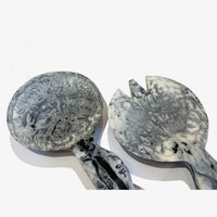 Large Black & White Swirl Salad Servers Detail - Petroff Gallery 