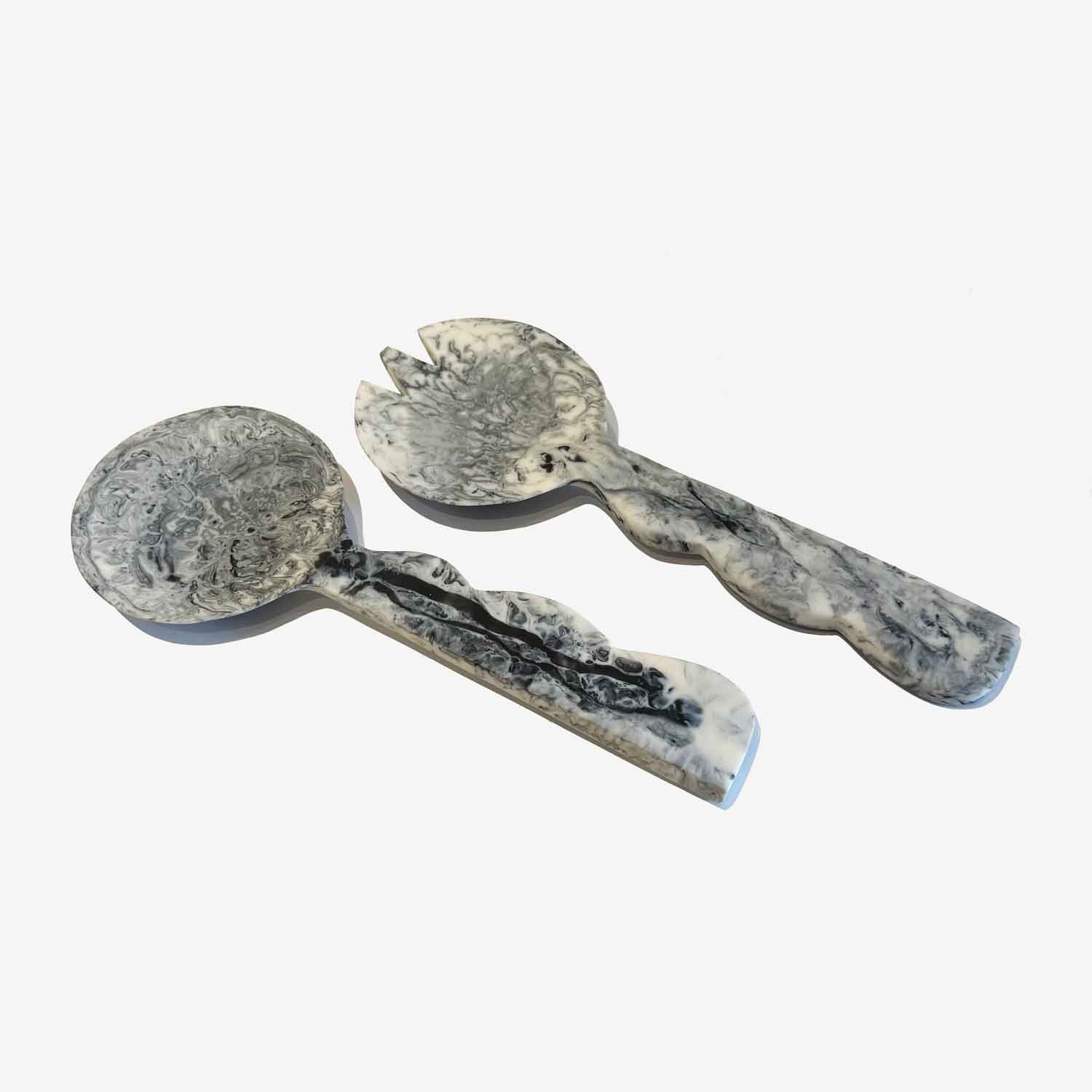 Large Black & White Swirl Salad Servers - Petroff Gallery 