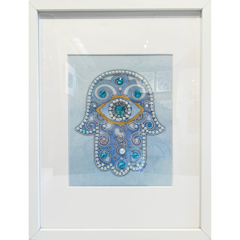 Large Blue Chamsa - Petroff Gallery -  - Rhonda Brewes - Large Blue Chamsa, 17" x 13"