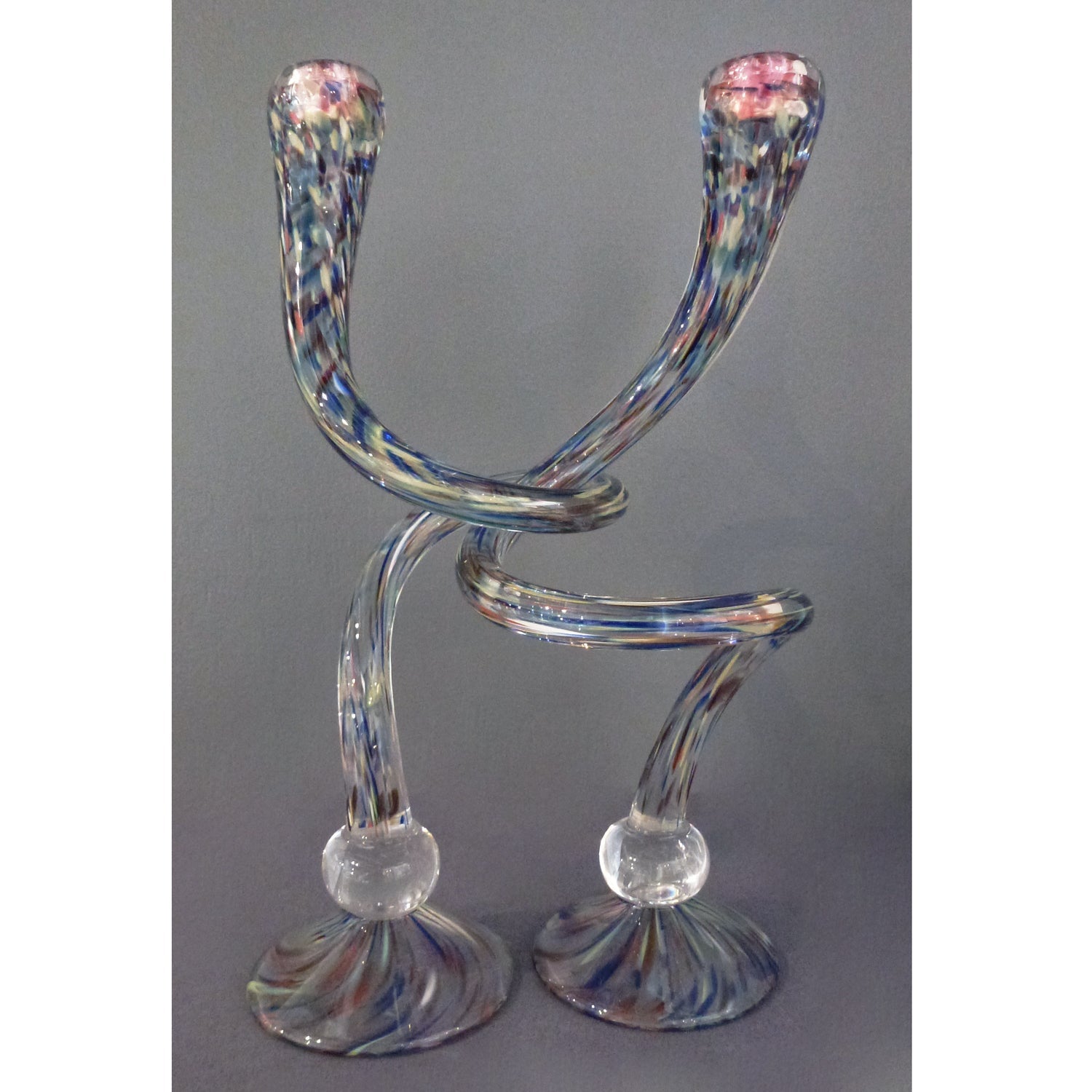 Lg Footed Confetti / Clear Candlesticks - Petroff Gallery