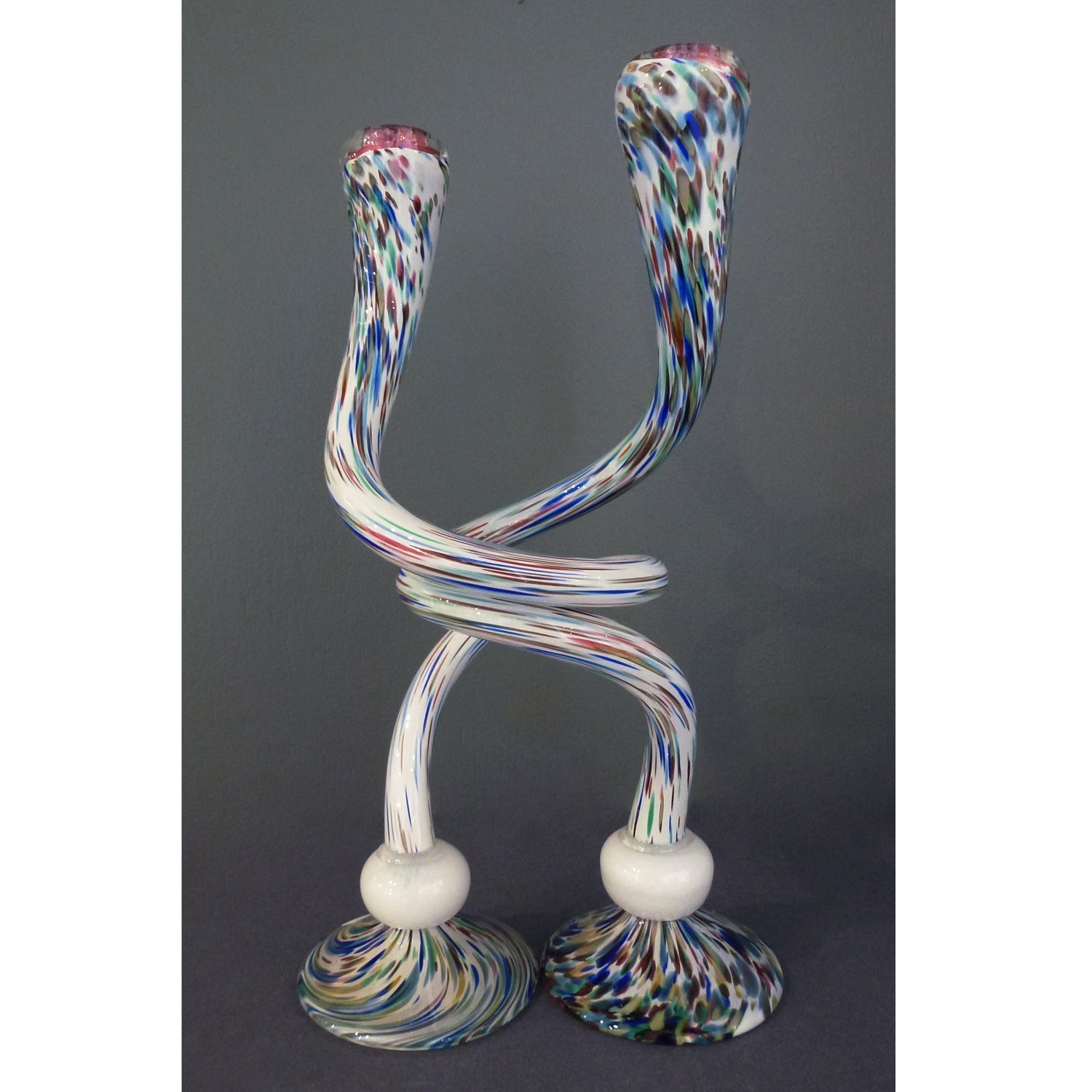 Lg Footed Confetti / White Candlesticks - Petroff Gallery