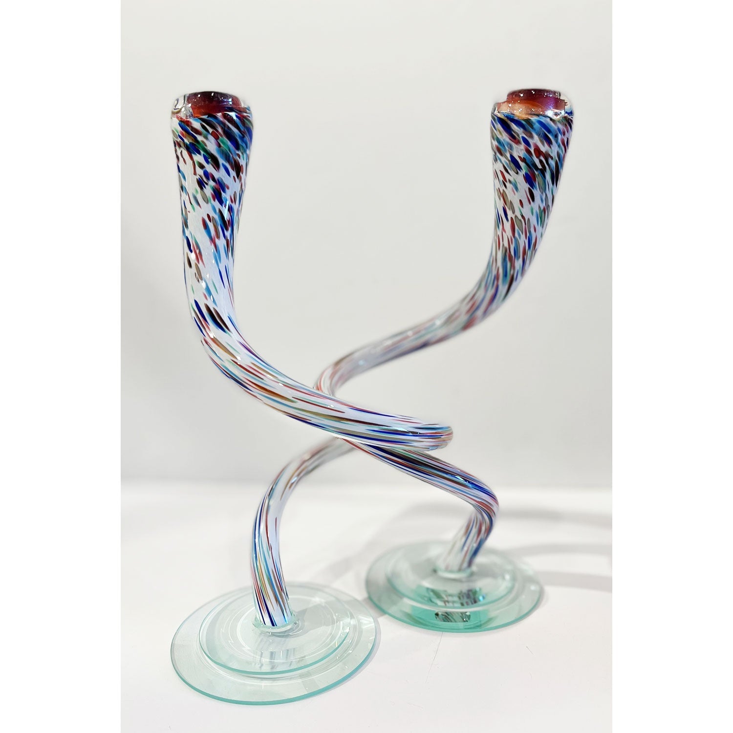 Lg Twist Confetti/White Candlesticks - Petroff Gallery - Glass Art