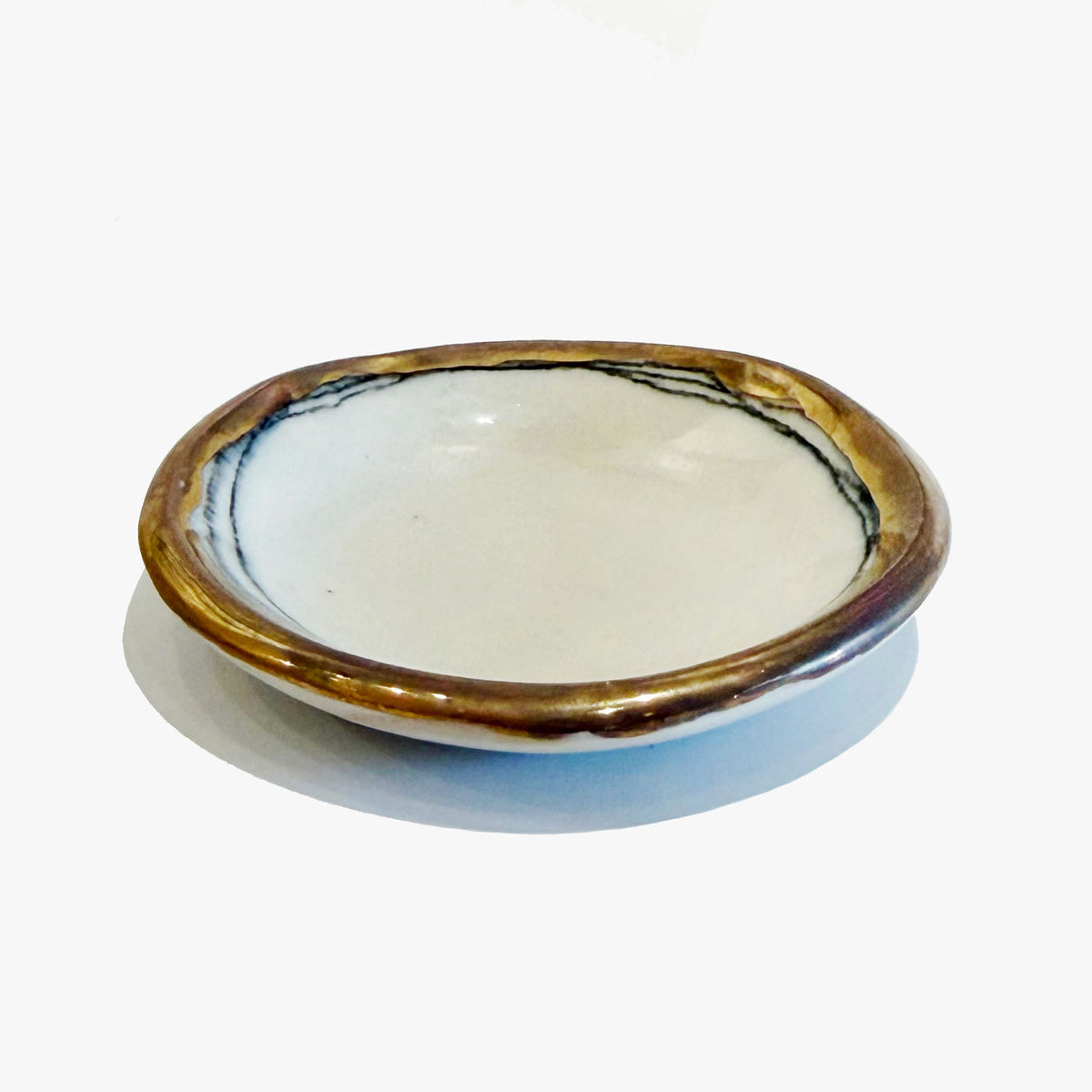 Small Gold Rim Dish Other View - Petroff Gallery - Ceramic Art