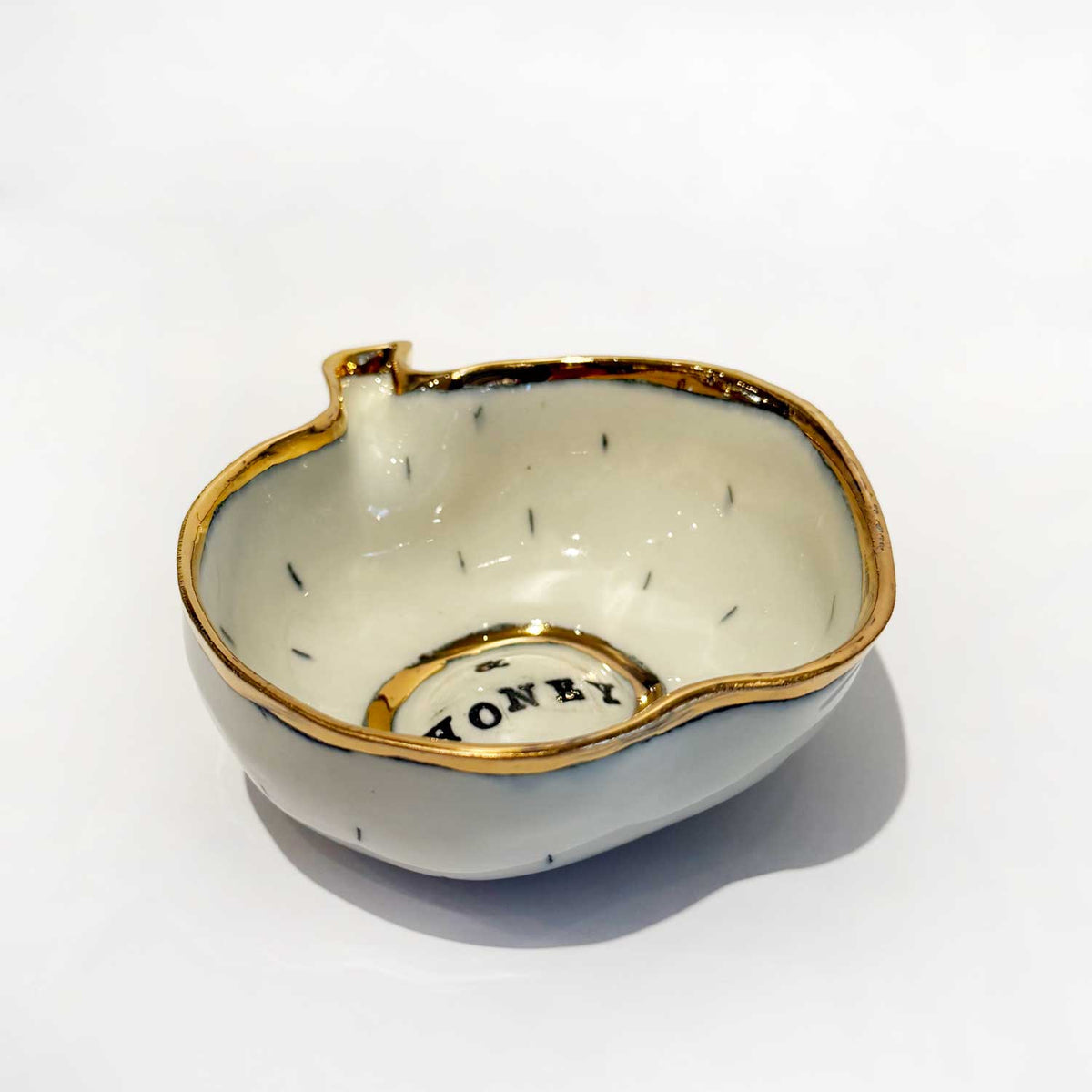Apple Bowl & honey 2 side view- Petroff Gallery - Ceramic Art