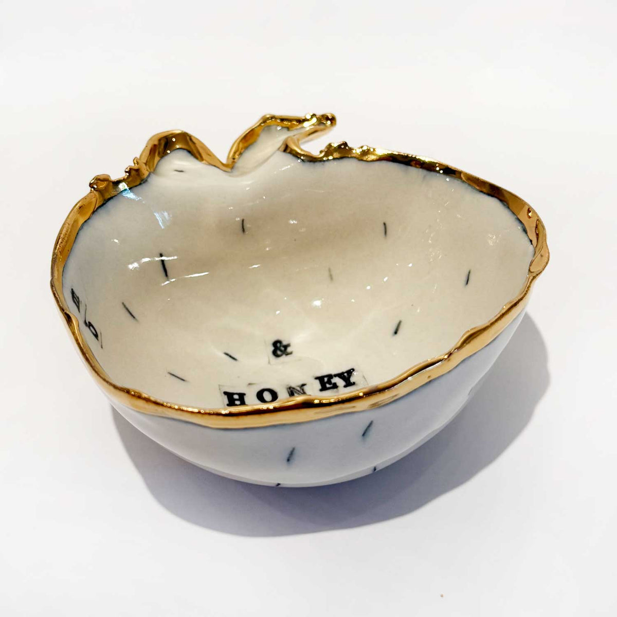 Organic Apple Bowl & Honey side view- Petroff Gallery - Ceramic Art
