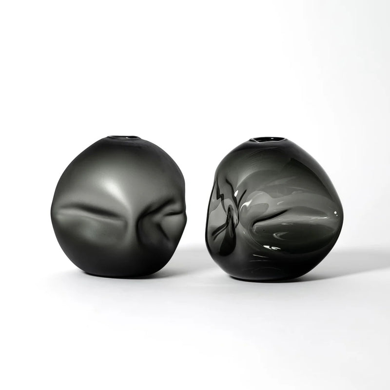 Medium Smoke Grey Pebble Vase - Petroff Gallery - Glass Art
