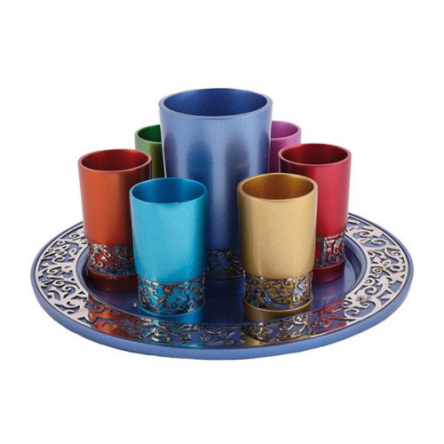 Multicolour Kiddush Cup Set with Metal Cutout - Petroff Gallery - Judaica