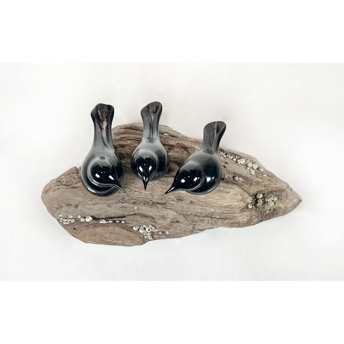 Bird Branch with 3 Black Birds - Petroff Gallery - Glass Art