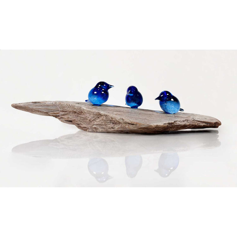 Bird Branch with 3 Dark Blue Birds - Petroff Gallery - Glass Art