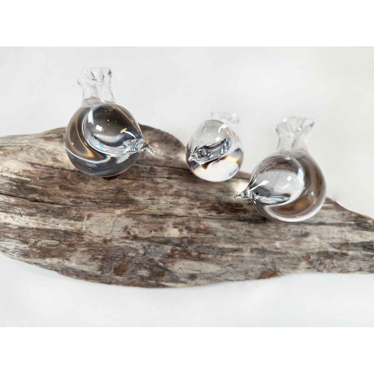 Bird Branch with 3 Clear Birds - Petroff Gallery - Glass Art